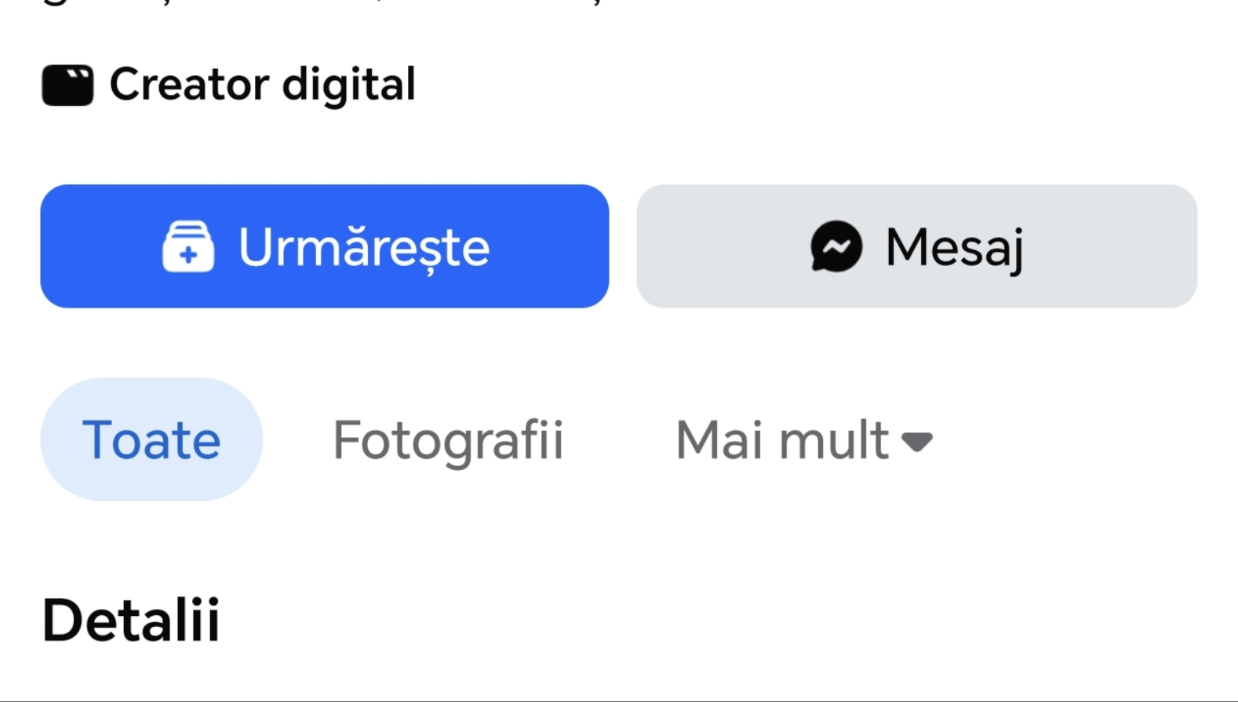 Exemplu de pagină Facebook pentru categoria Creator digital